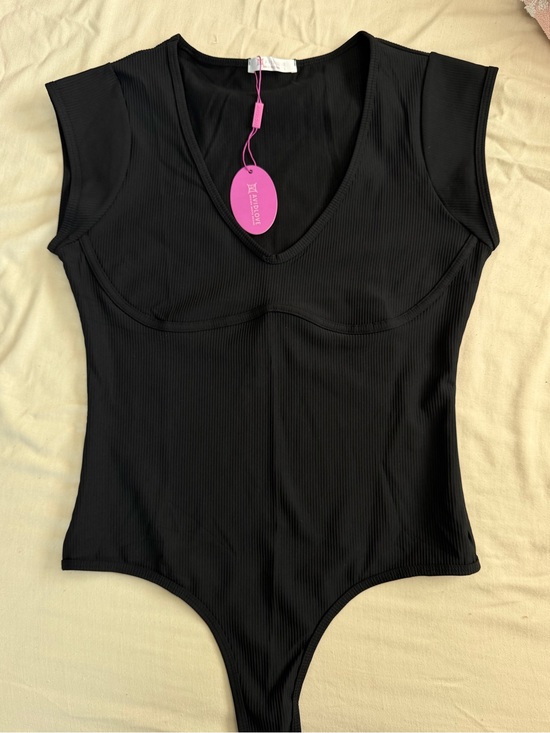 Tops - Black Ribbed V-Neck Bodysuit -  Women Tops